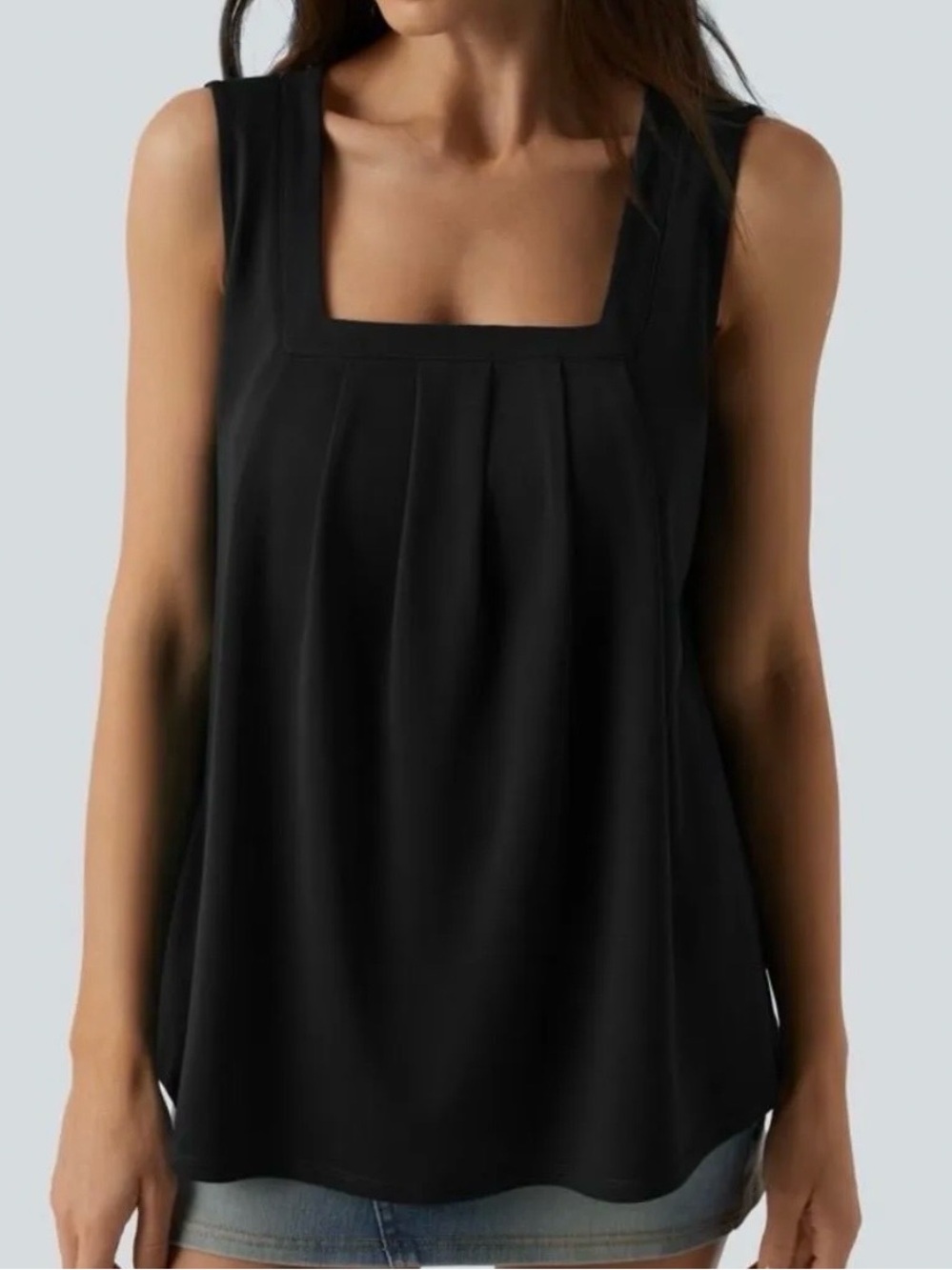 Halara Square Neck Casual Tank Top Black